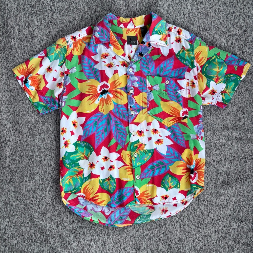 Vintage Liz Claiborne Tropical Leaf Print Hawaiian Shirt